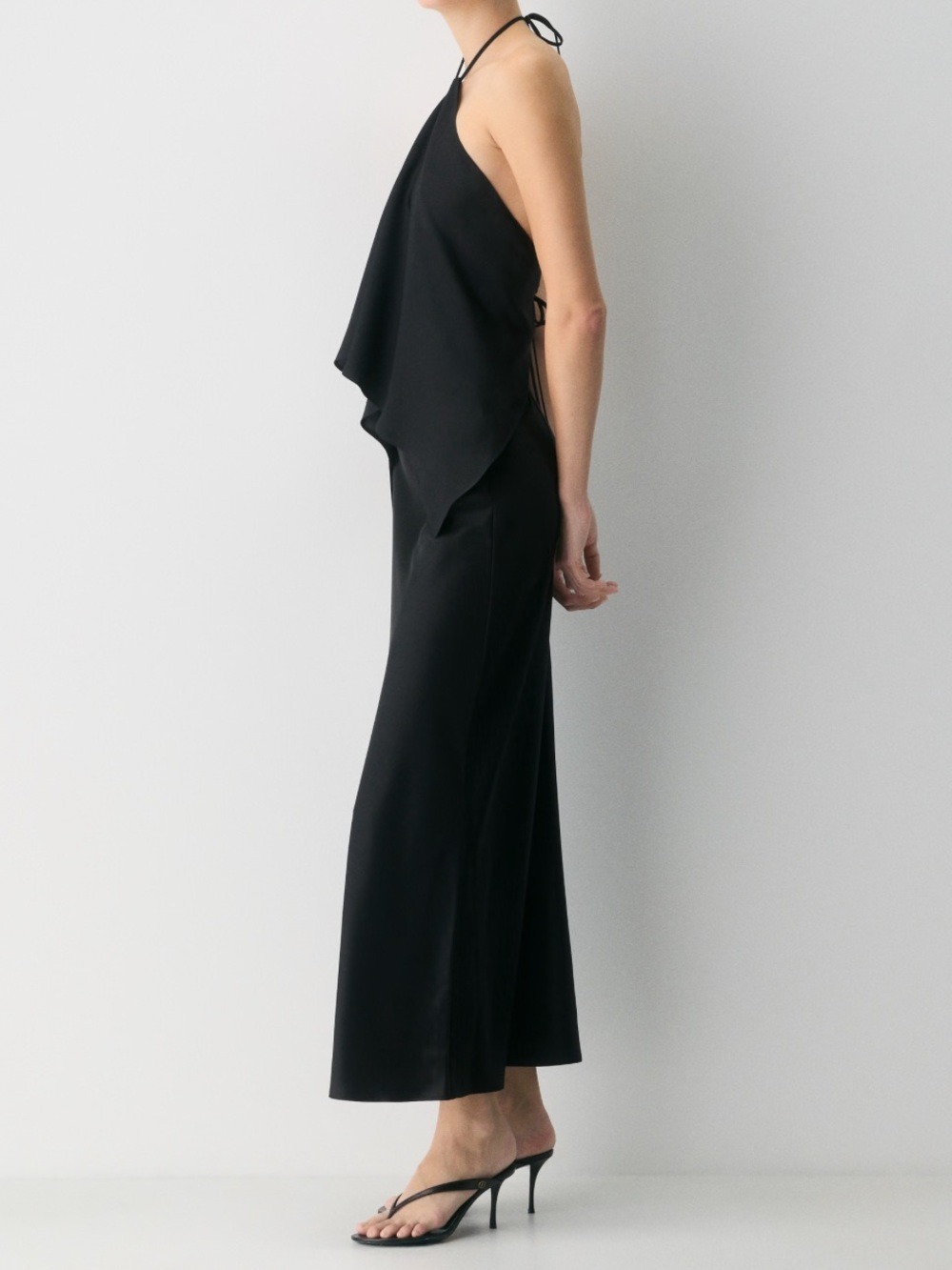 HALSTON Black Ruffle layer Maxi Dress gown Spaghetti Straps size medium - Picture 4 of 12